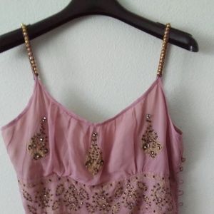 Beaded sequin PLENTY 100% silk lilac top